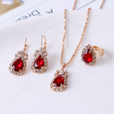 Rhinestone Water Drop Shapped 3PCS Necklace Set