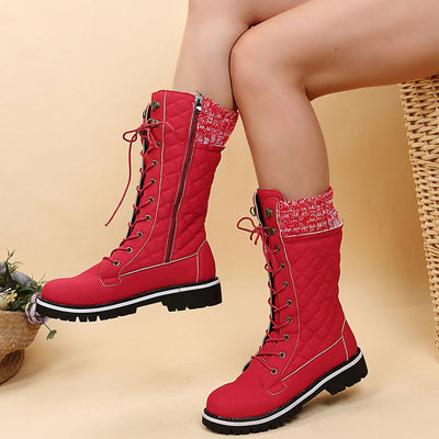 Colorblock Lace Up High Boots