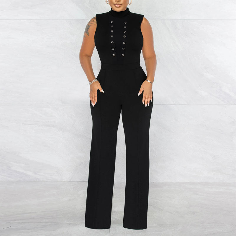 Solid Sleeveless Hollow Out Tied Jumpsuit