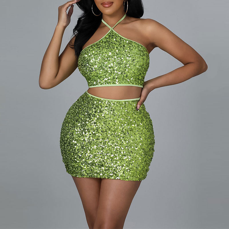 Sequins Halter Tube Top & Skirt Set