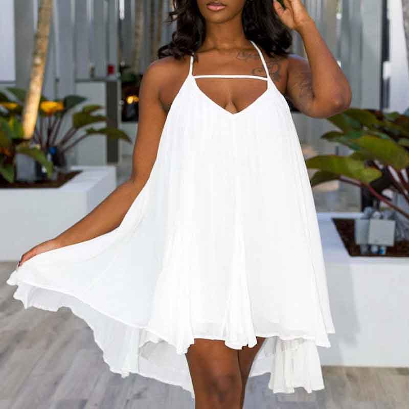 Solid Sleeveless Halter Loose Dress