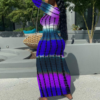 Tie Dye Print Deep V-Neck Maxi Dress