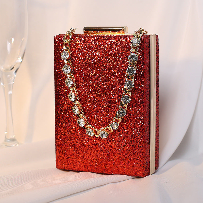 Glitter Rhinestone Studded Chain Clutch Bag