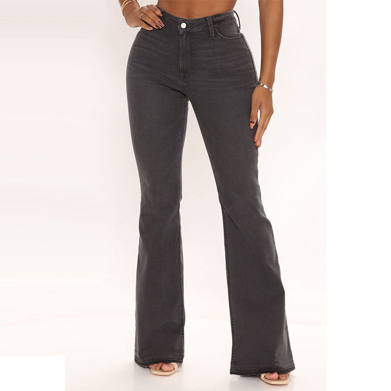 Solid High Waist Bell Bottomed Denim Pants