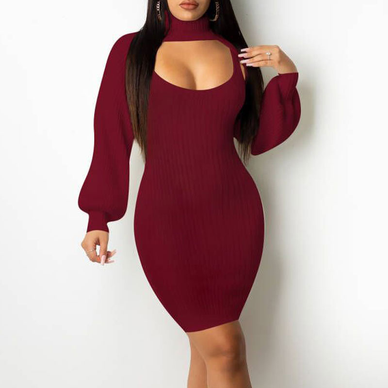 Solid U Neck Knitted Dress & Top Set