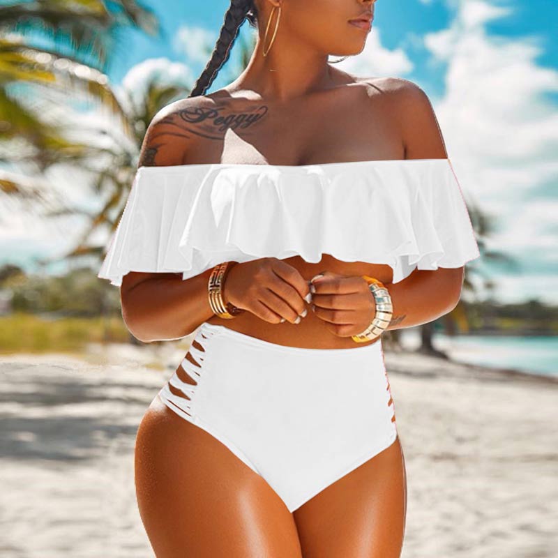 Off Shoulder Ruffles Two Pieces Bikini Set