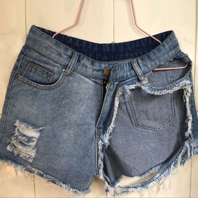 Solid Cut Out Fringe Hem Denim Shorts