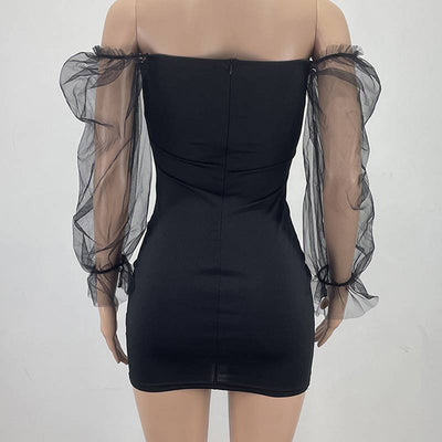 Solid Long Sleeve Sheer Mesh See Through Bodycon Dress