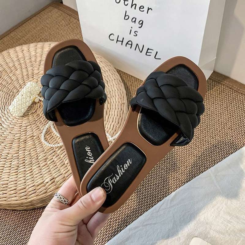 Braided Square Toe Casual Flat Sandals