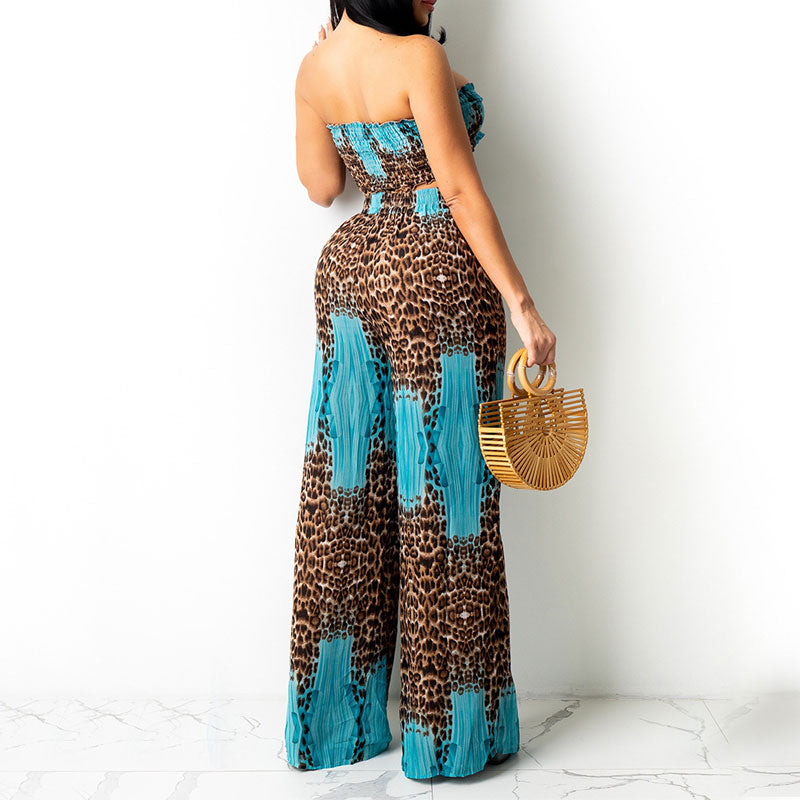 Leopard Pattern Tube Top & Pants Set