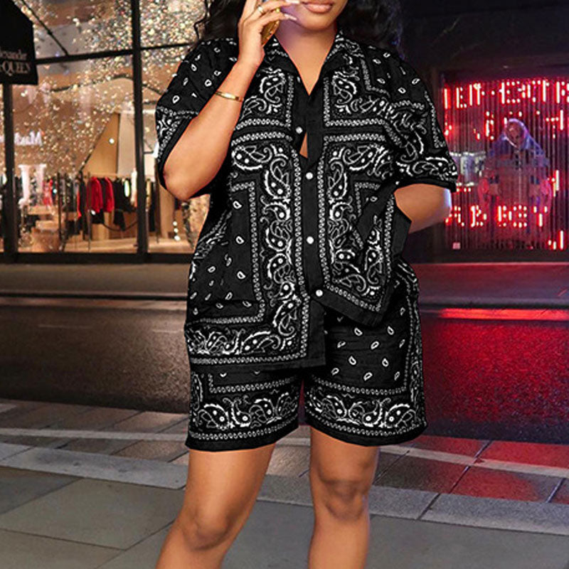 Paisley Print Short Sleeve Blouse & Shorts Set