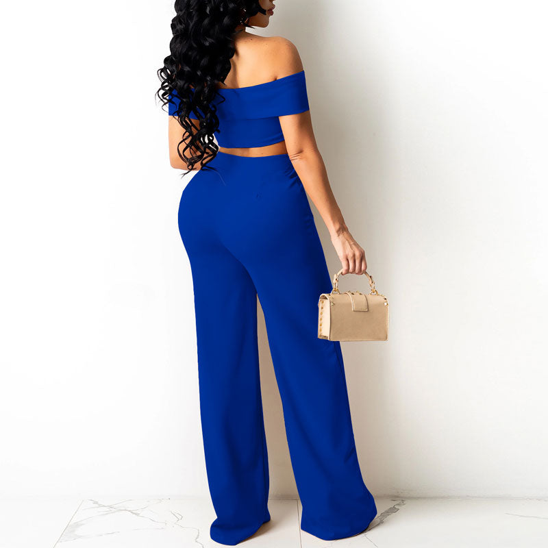 Solid Off Shoulder Tube Top & Wide Leg Pants Set