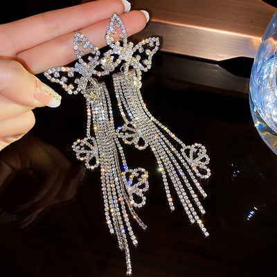 Butterfly Studded Glitter Tassel Design Earring