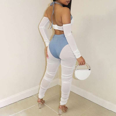 Colorblock High Waist Sheer Mesh Patchwork Pants