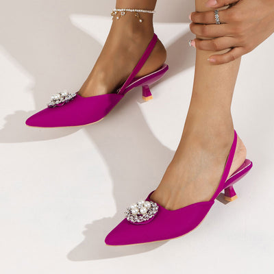 Beaded Rhinestone Pointed Toe Slingback Sandals