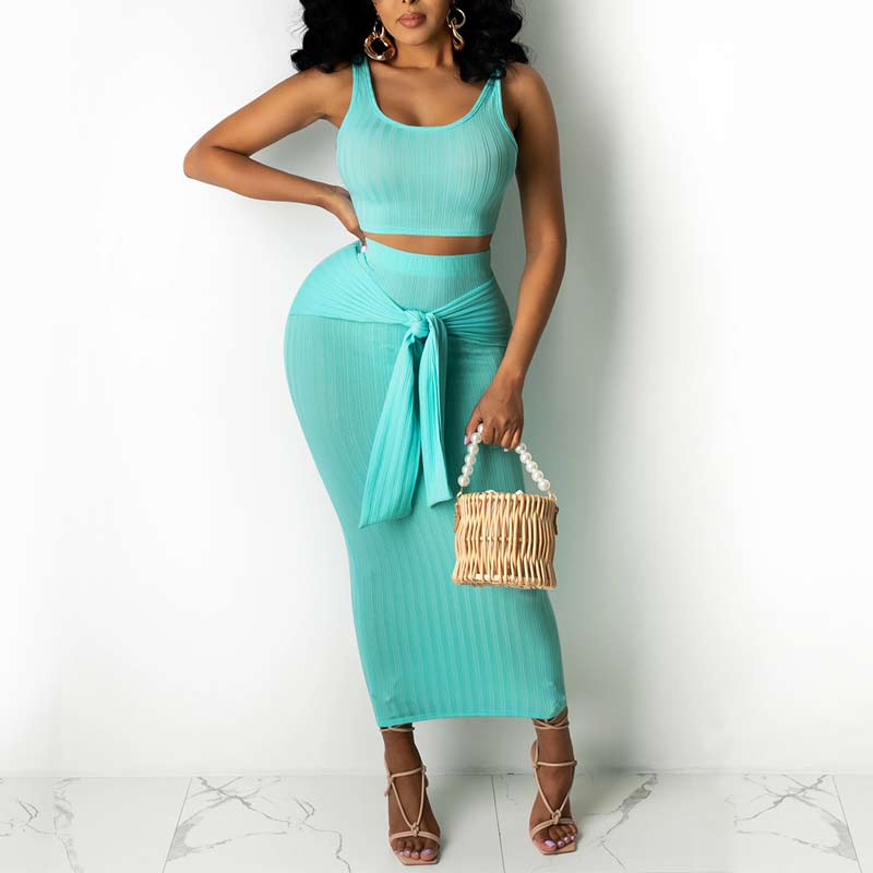 Solid Sleeveless Tube Top & Bandage Skirt Set