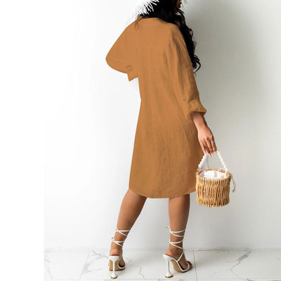 Solid Long Sleeve Button Detailed Shirt Dress