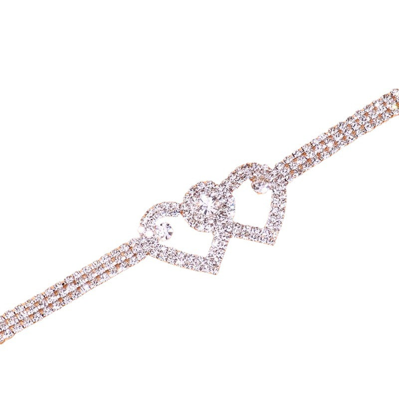 Rhinestone Double Heart Shaped Leg Chain