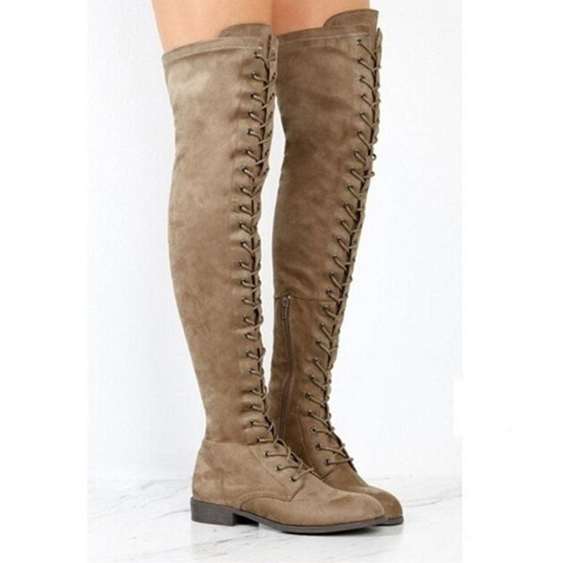 Suede Lace Up Knee-High Boots