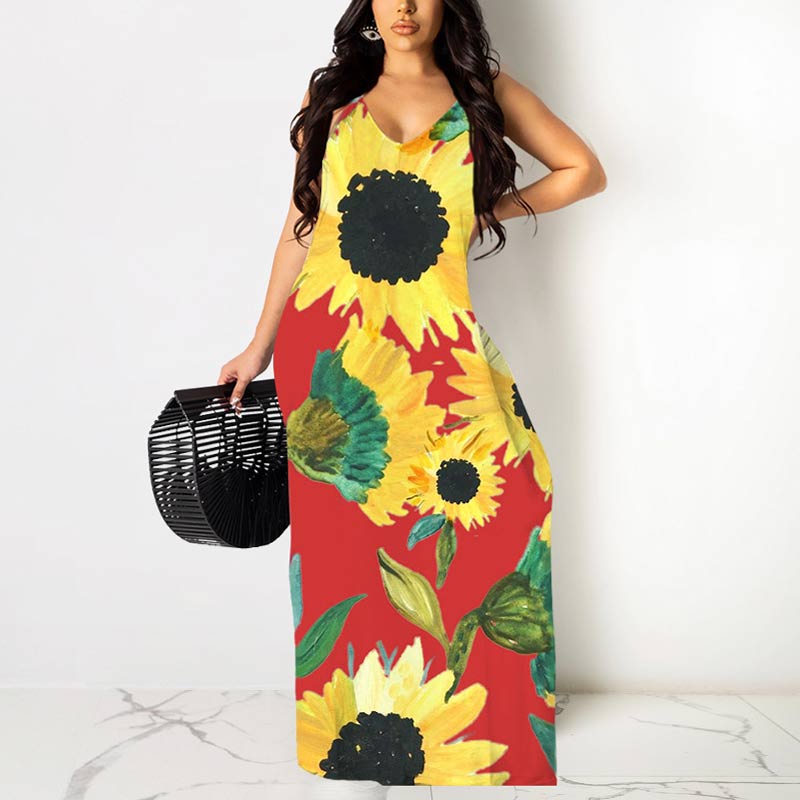 Floral Pattern Sleeveless Maxi Dress