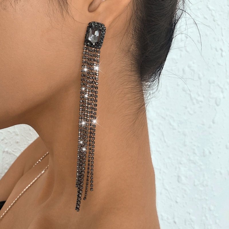 Rhinestone Tassel Design Earrings