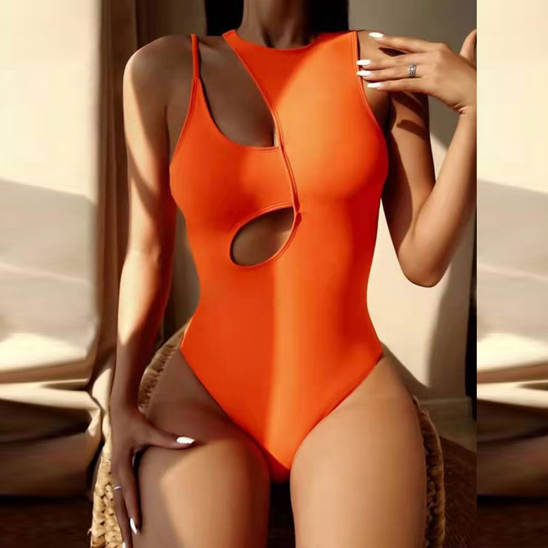 Solid Sleeveless Cut Out One Piece Swimsuit