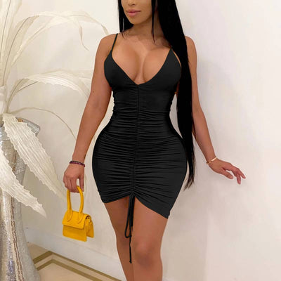 Solid Sleeveless Ruched Bodycon Dress