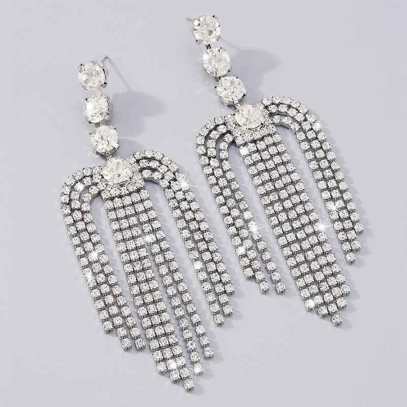 Rhinestone Tassel Design Earrings