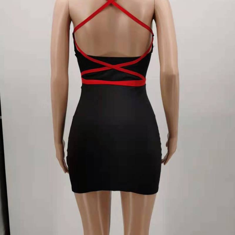 Colorblock Sleeveless Halter Cut Out Bandage Bodycon Dress