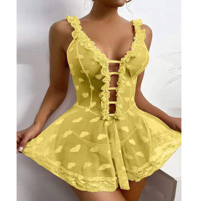 Heart Pattern Sleeveless Cut Out Lace Babydoll