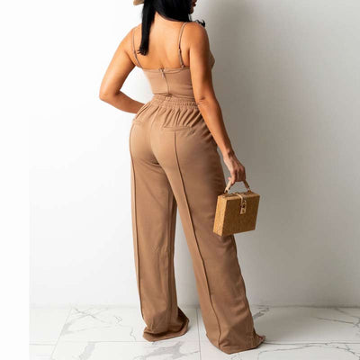 Solid Sleevelss Top & Wide Leg Pants Set