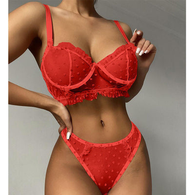 Heart Pattern Sheer Mesh Lingerie Set