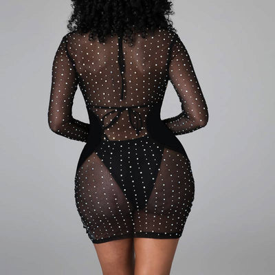 Solid Rhinestone Sheer Mesh Three Piece Set