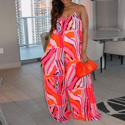 Print Sleeveless Wide Leg Loose Jumpsuit