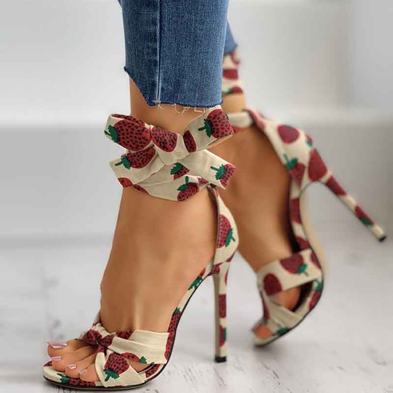 Strawberry Print Bandage Stiletto Heels