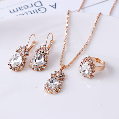 Rhinestone Water Drop Shapped 3PCS Necklace Set