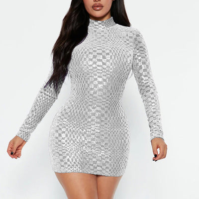 Sequins Turtleneck Long Sleeve Bodycon Dress