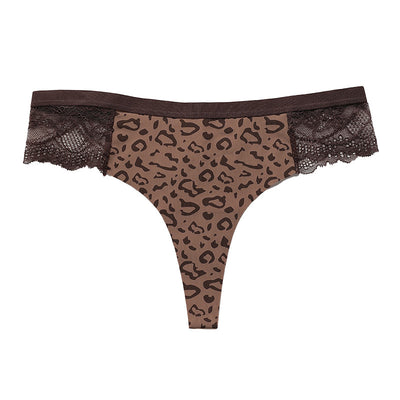 Leopard Print Lace Paneled Thong