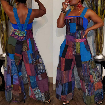 Colorful Print Sleeveless Wide Leg Jumpsuit