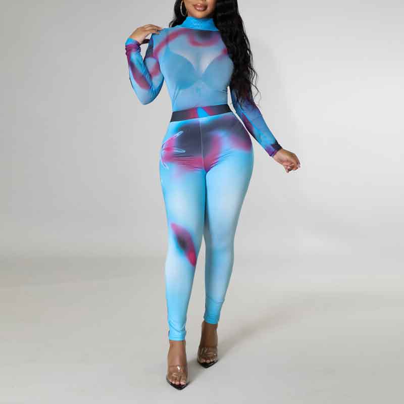 Print Long Sleeve Bodysuit & Pants Set