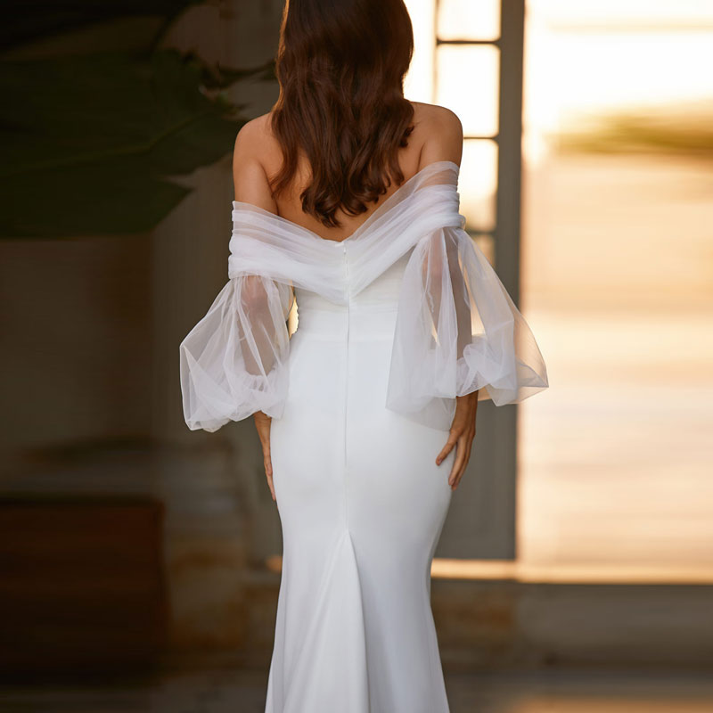 Solid Off Shoulder Mesh Sleeve High Slit Maxi Dress