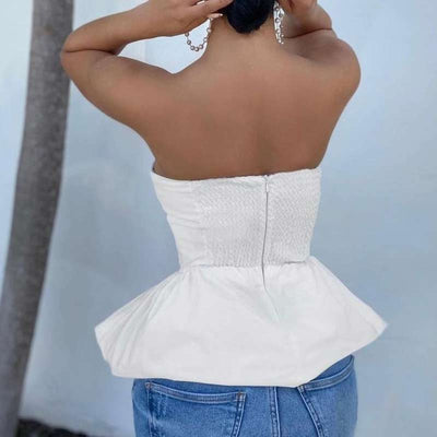 Solid Sleevelss Off Shoulder Zipper Design Top