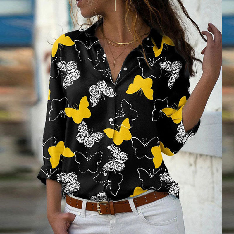 Butterfly Print Long Sleeve Blouse