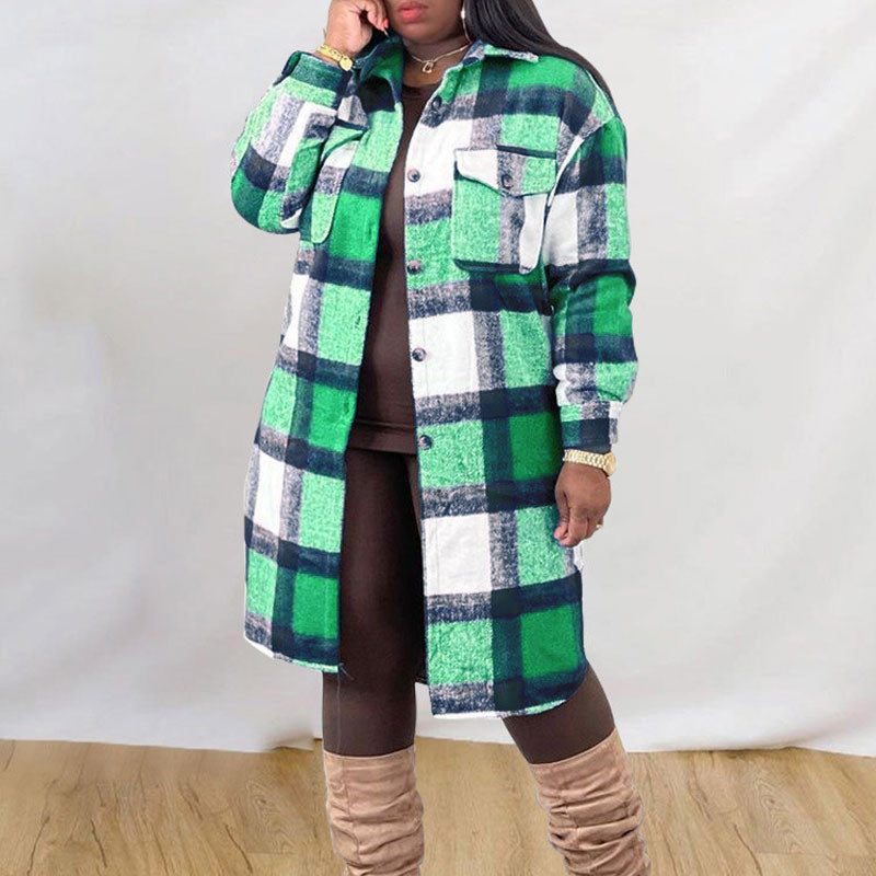 Plaid Pattern Long Sleeve Button Detailed Coat