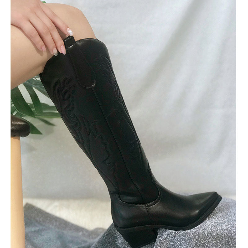 Embroidered V-Shaped Knight Boots