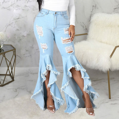 Solid Cut Out Slit Wide Leg Jeans