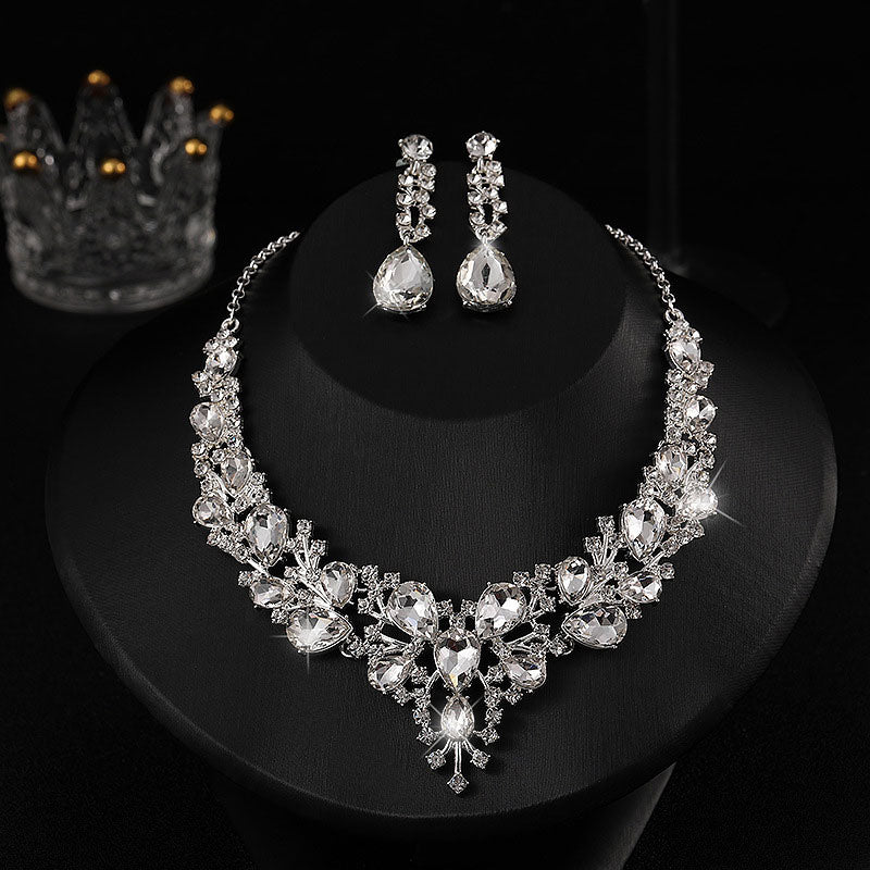 Rhinestone Studded Drop Earring & Necklace Set