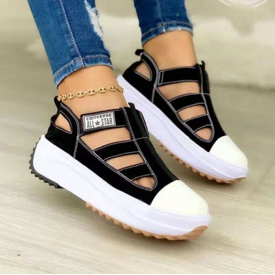 Letter Print Cut Out Slingback Platform Sneakers