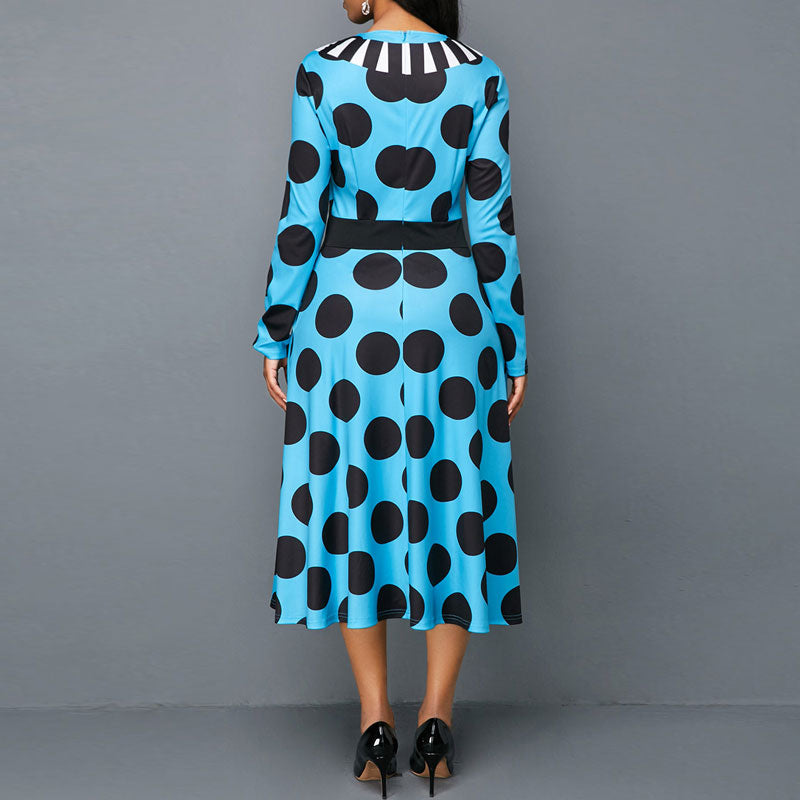 Polka Dot Print Long Sleeve Midi Dress