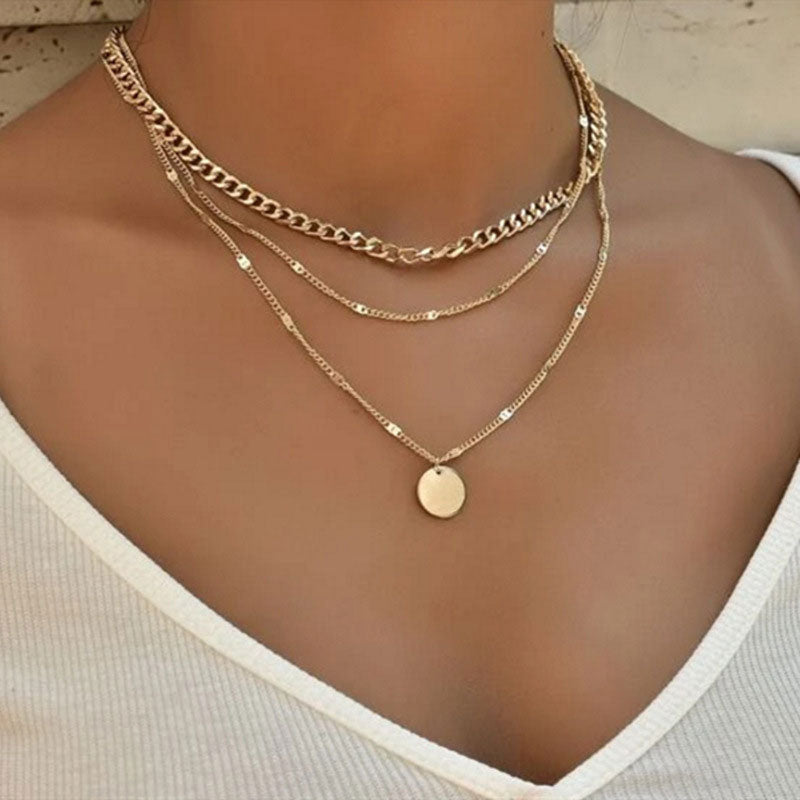 Disc Pendant Chain Layered Necklace